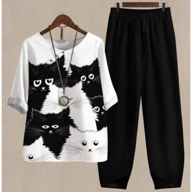 Europa y Estados Unidos trajes casuales de mujer transfronterizos de moda explosiva verano nuevo cinco mangas impresión chaqueta pantalones dos piezas