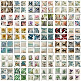 Amazon cross-border new hand-painted tropical plant pillow geometric backrest super soft sofa cushion cover wholesale