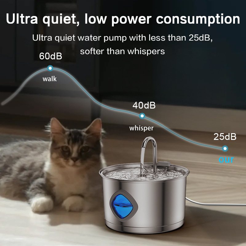Acero inoxidable 95 oz / 2.8 litros de gran capacidad para gatos y gatos, mascotas silenciosas para gatos