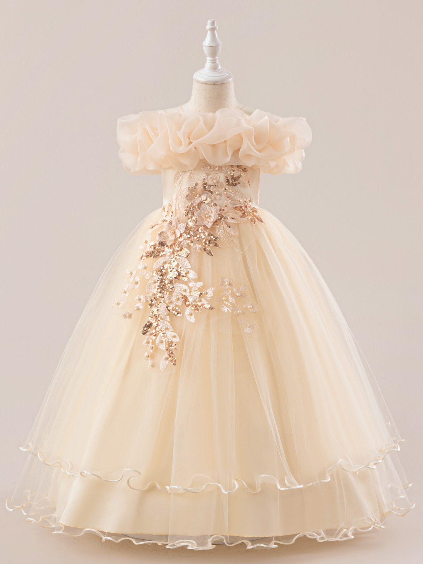 Europa y América vestidos de niñas nuevos vestidos de boda de hombro de flores de cuentas de niños vestidos de princesa vestidos de fiesta de niñas