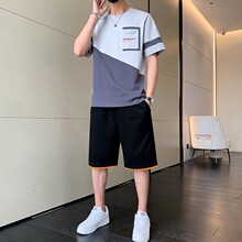 纯棉短袖t恤男士宽松潮牌夏季T恤休闲运动套装男时尚帅气衣服一套