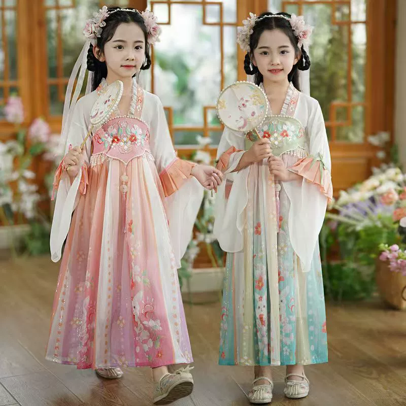 Весенний и осенний новый стиль девушки супер фея 2024 Hanfu ребенок маленькая девочка китайский костюм костюм костюм костюм