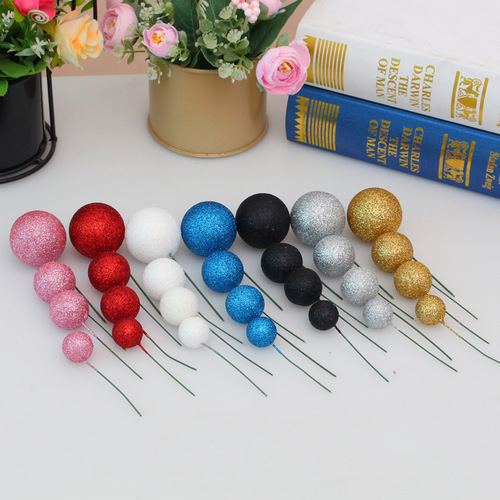 New Christmas red fruit colored glitter foam balls for baking birthday cake decoration floral props plug-in balls
