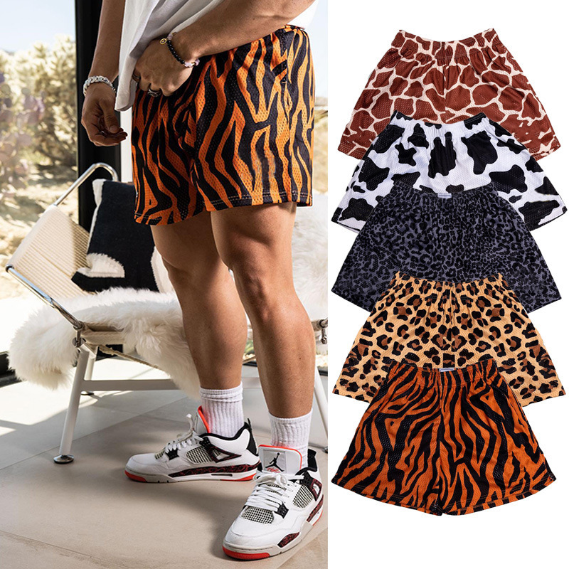 Summer fashion brand American knee leopard print shorts men's and women's casual high street loose Sports Basketball cropped pants