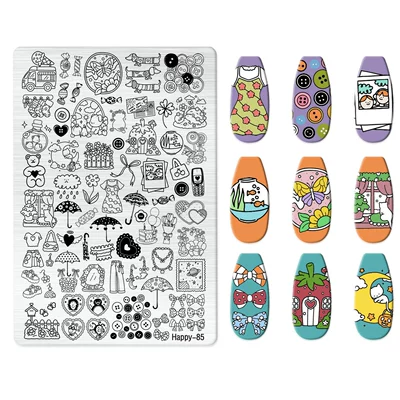 Dırnaq bəzəkləri: Frosted Stamping Plate - happy-085-with-back-plate