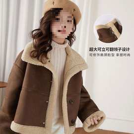 女童加绒外套秋冬装2025新款儿童洋气冬季加厚羊毛羔皮毛一体上衣