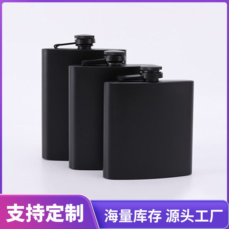 Portable Camping Liquor Bottle All Black Paint 6-8 oz Portable Outdoor Stainless Steel Flask Manufacturer Ready Stock