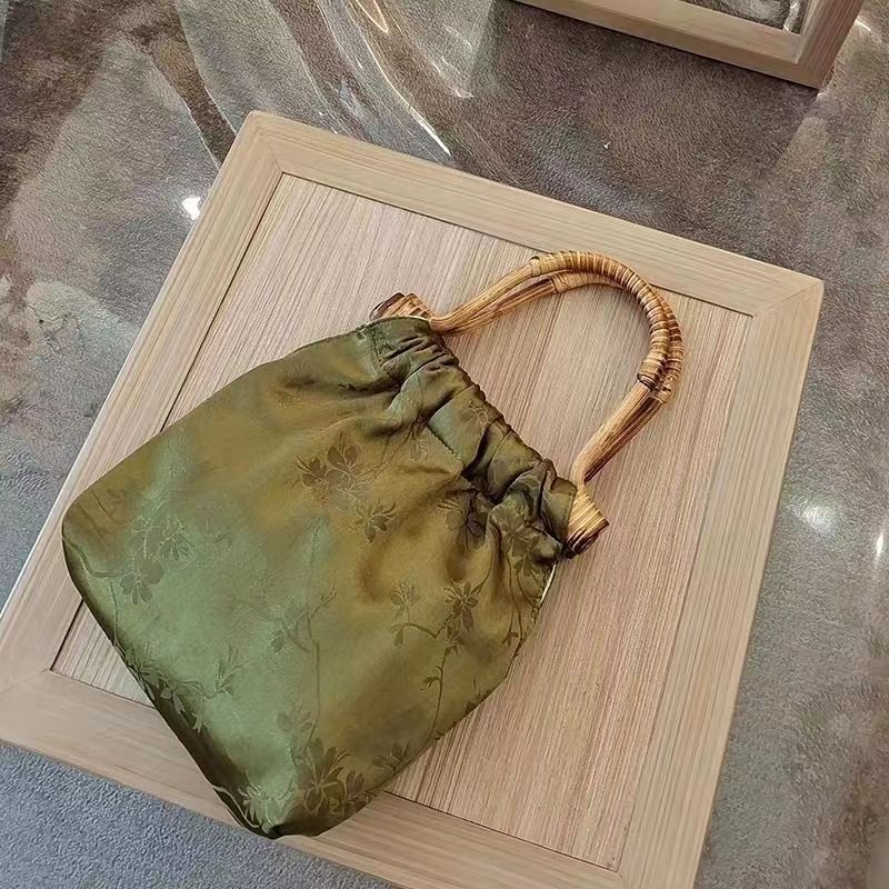 直播浮綠原創復古小眾藤編竹節手提包迷你光澤感新中式配旗袍