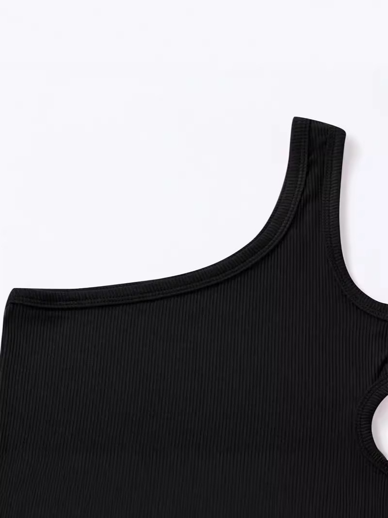 Nuevo chaleco de verano para niños hombro único cintura abierta en el mismo lado chaleco de cintura de chicas fabricantes de tendencia europea y americana cabello recto