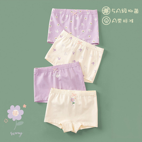 Children's boxer briefs summer cotton class A antibacterial girls' shorts medium and large children's cotton cartoon baby girls' underwear
