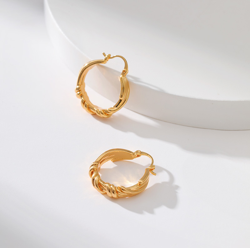 Retro Stripe Copper Hoop Earrings 1 Pair