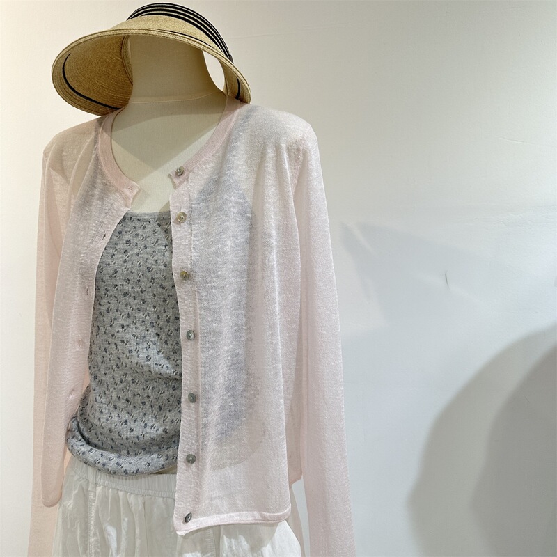 Rouge Pink Tencel Linen Knitted Sun Protection Cardigan for Women Spring and Summer Thin Breathable Loose Shell Button Cover-Up Air Conditioning Shirt Rouge Pink Tencel Linen Knitted Sun Protection Cardigan for Women Spring and Summer Thin Breathable Loose Shell Button Cover-Up Air Conditioning Shirt