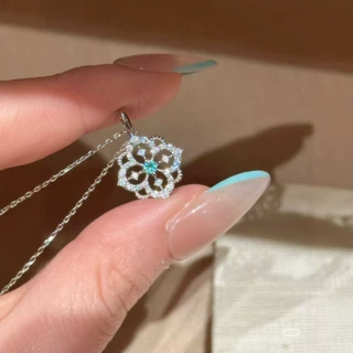 S925纯银帕拉伊巴蕾丝花窗项链镶钻吊坠锁骨链小众设计纯银项链