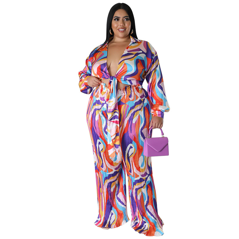 Daily Elegant Color Block Spandex Polyester Pants Sets Plus Size Two-piece Sets display picture 9