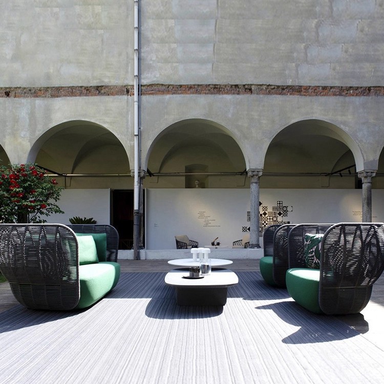 Sofá de ocio nórdico al aire libre patio villa hotel balcón caña sala modelo de diseño combinación de mesa de té jardín