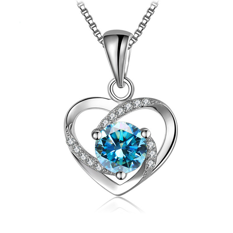 Collar de plata esterlina 925 mujer 1 quilate collar de piedra de moissanita color rosa en forma de corazón pendientes de piedra de moissanita ventas transfronterizas calientes