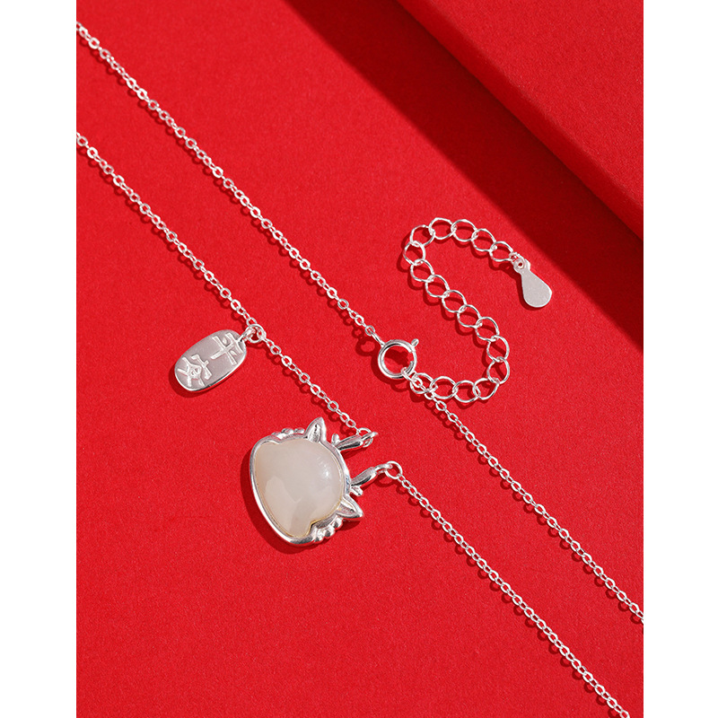 Ping un Zodiaco dragón collar de jade hetian hembra 925 Plata de Ley nicho diseño sentido dragón año colgante clavícula cadena nacimiento año