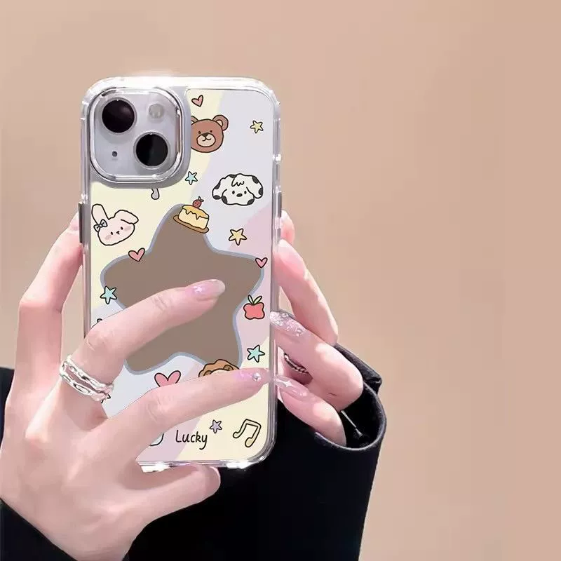 Чехол с мультяшным рисунком для iPhone 16 (Apple), милое зеркальце, зеркальный эффект, для 15 Pro Max