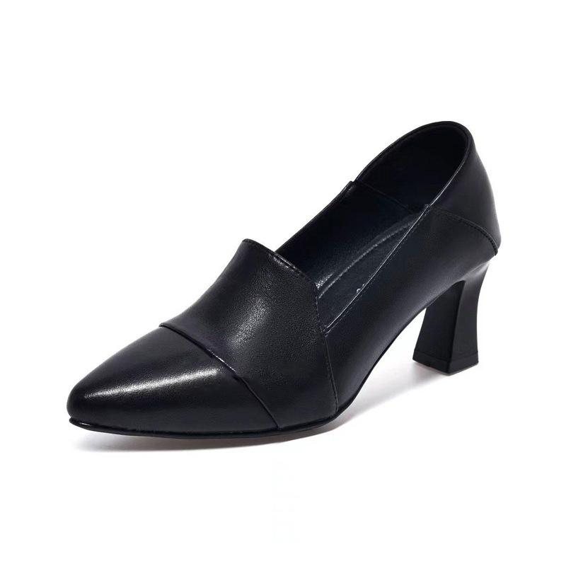 Giày cao gót nữ da thật mũi nhọn gót vuông 7 cm — Kaki 7 cm