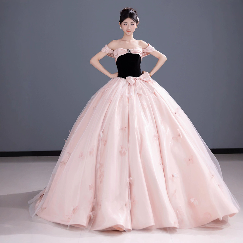 Blue High-End Evening Dress, Light Wedding Dress, Strapless Birthday Party Gown, Coming-Of-Age Ceremony Princess Tutu Dress, Engagement Slimming Dress Blue High-End Evening Dress, Light Wedding Dress, Strapless Birthday Party Gown, Coming-Of-Age Ceremony Princess Tutu Dress, Engagement Slimming Dress