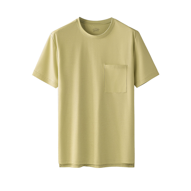 El nuevo estilo de 80 piezas de algodón mercerizado de primavera y verano para hombres de manga corta fresca, antiarrugas, color sólido fino, puede salir con una camiseta de bolsillo