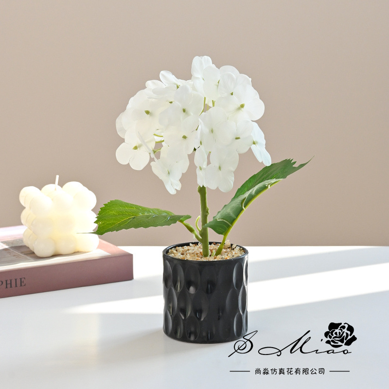 Flor falsa película 3D pequeña hortenida bonsai de alta calidad fábrica de flores de simulación decoración del hogar plantación verde flor falsa plantación en maceta