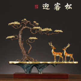 永发铜器厂家批发黄铜鹿摆件迎客松家居金属工艺品送礼