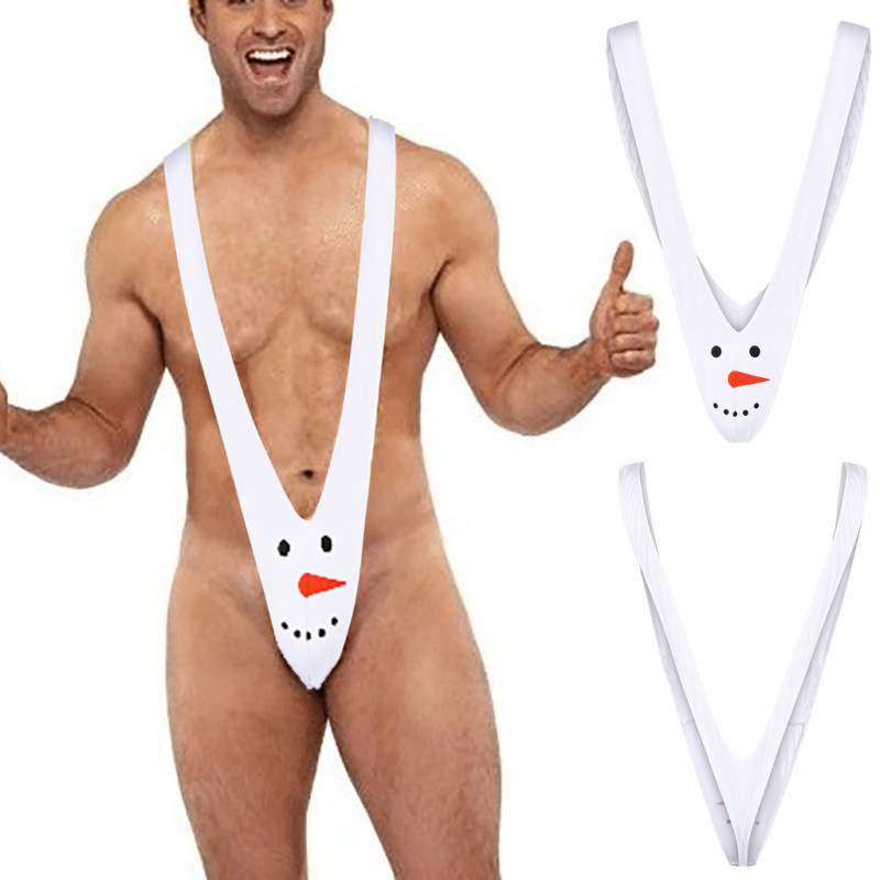 Men's Christmas One-Piece Intimates, Sexy Christmas Snowman Suspenders Thong, European and American Holiday Sexy One-Piece Intimates