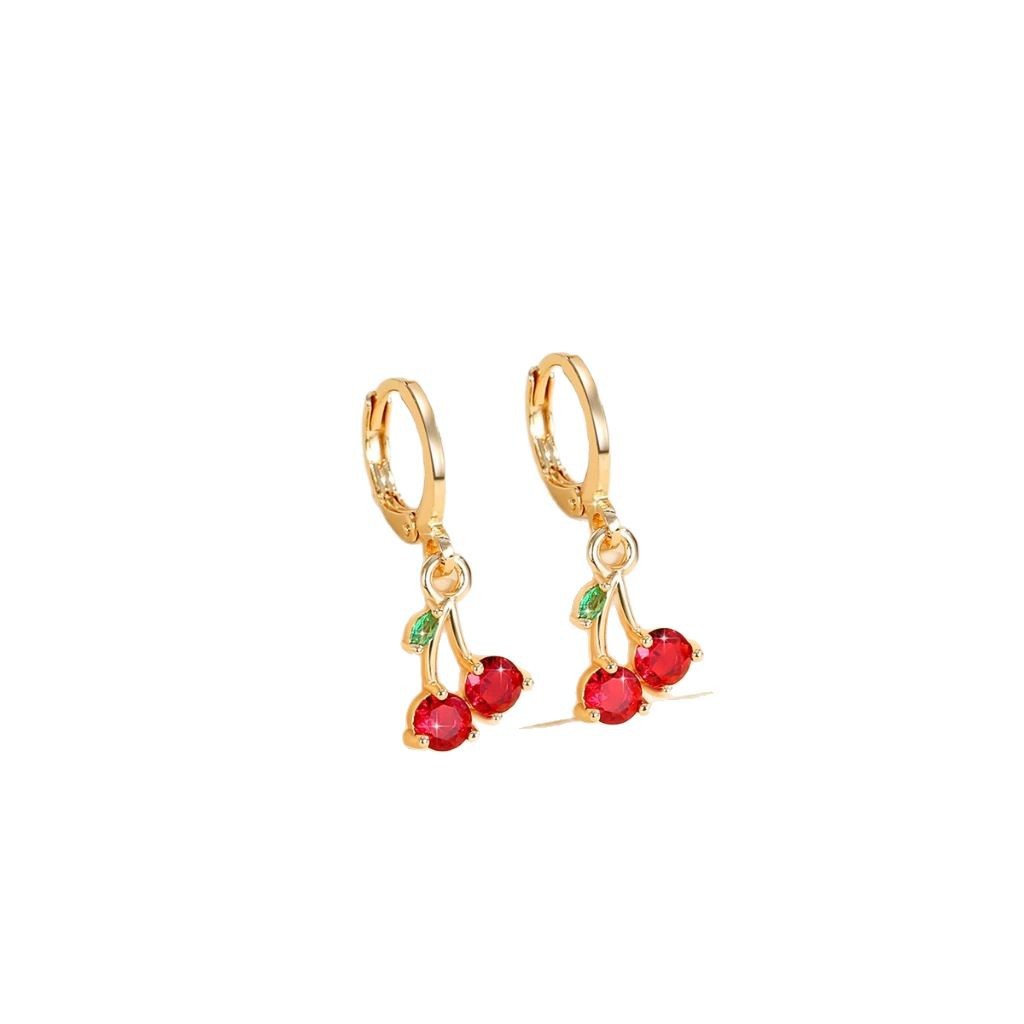 Moda transfronteriza encantadora o colgante de cadena de cereza colgante de cadena de clavícula nicho de diseño sensación de conjunto de auriculares de rubí