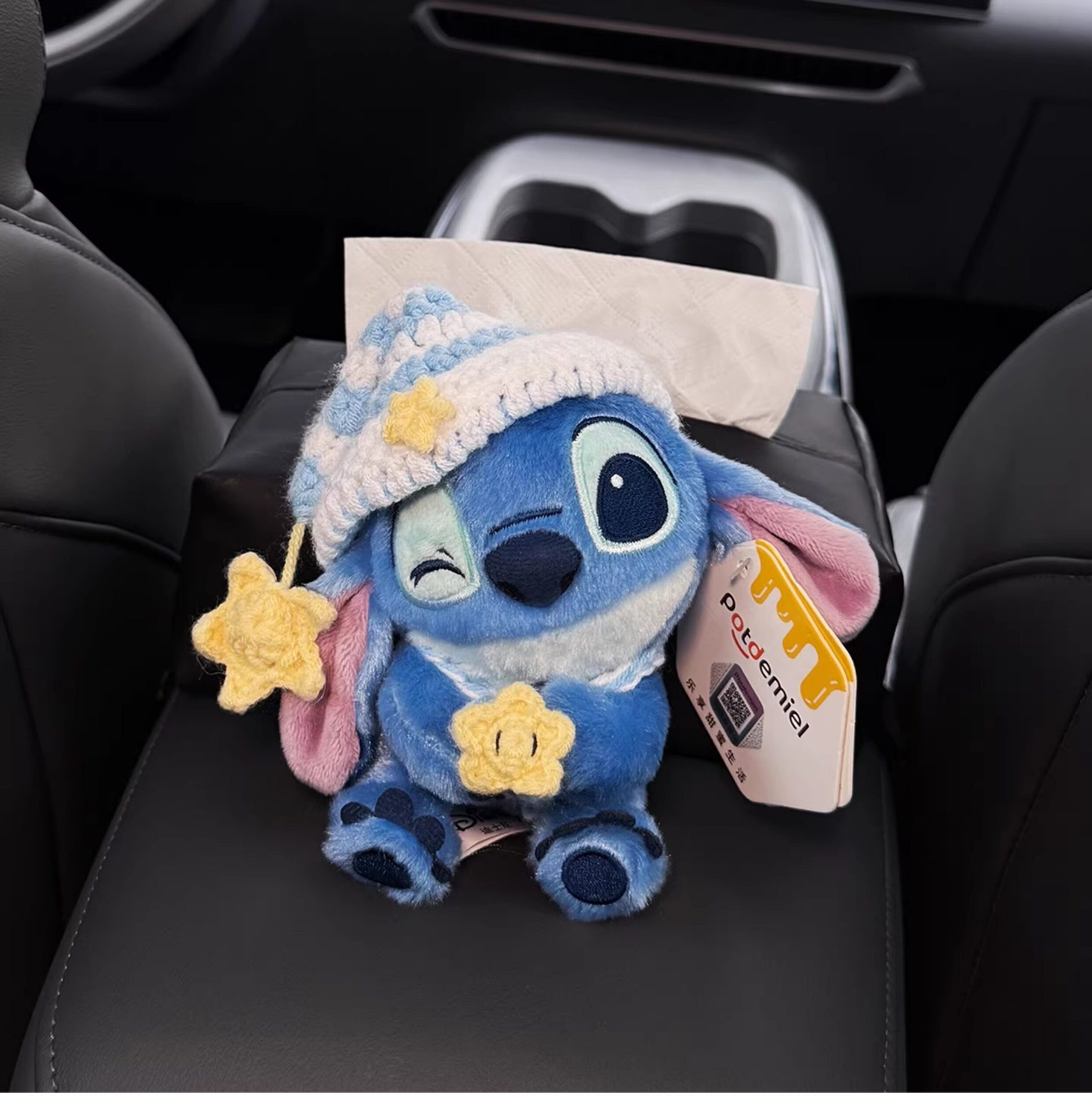 2026 New Model Stitch Car Tissue Box, Car Interior Armrest Box Tissue Holder, Seat-Mounted Car Tissue Bag, Cute