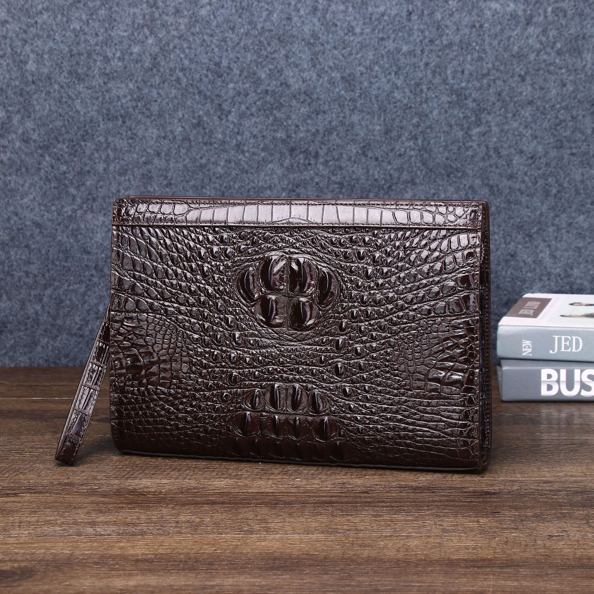 Túi clutch nam da PU vân cá sấu phong bì thời trang