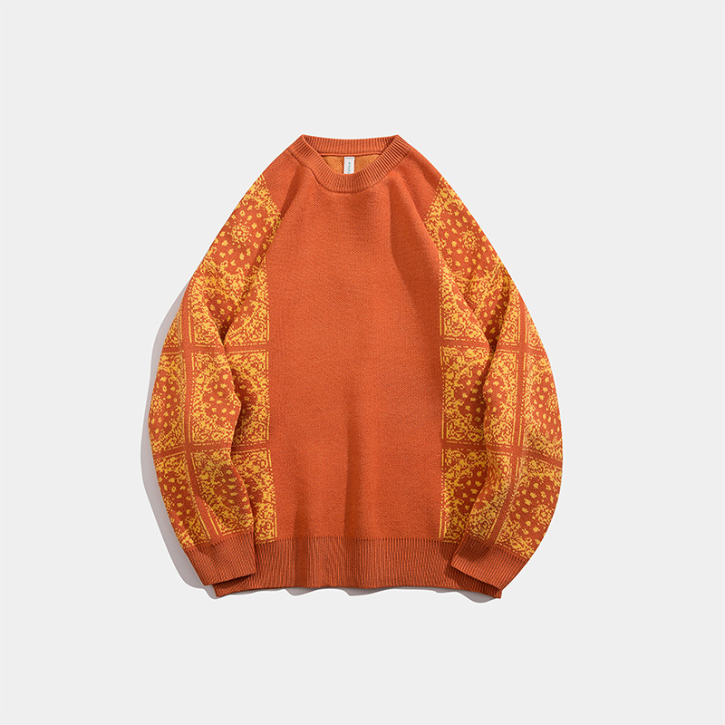 YWFG mujer americana retro empalme 2024 primavera pareja superior versátil cuello redondo manga larga suéter de punto