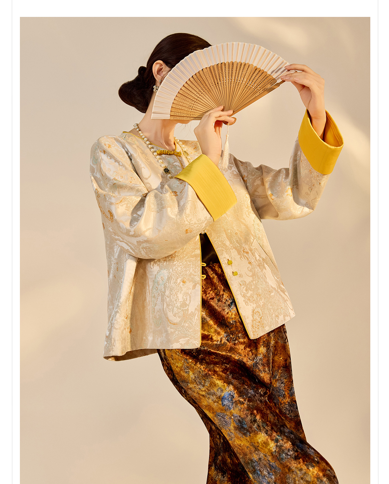 Áo khoác nữ kiểu Trung Hoa mới, chất liệu jacquard họa tiết nổi, phối khuy cài, form suông thu đông N9025 — Miju [phiên bản cotton], Hồng nhạt [phiên bản cotton], hồng nhạt, cơm cam chi tiết 11