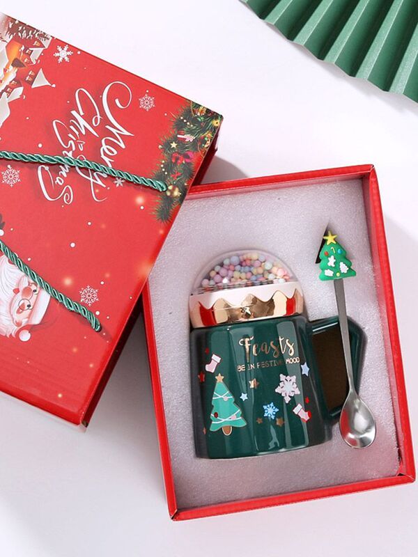 Christmas festival gift children's mug with lid spoon ceramic cup large capacity water Cup couple pair Cup gift box