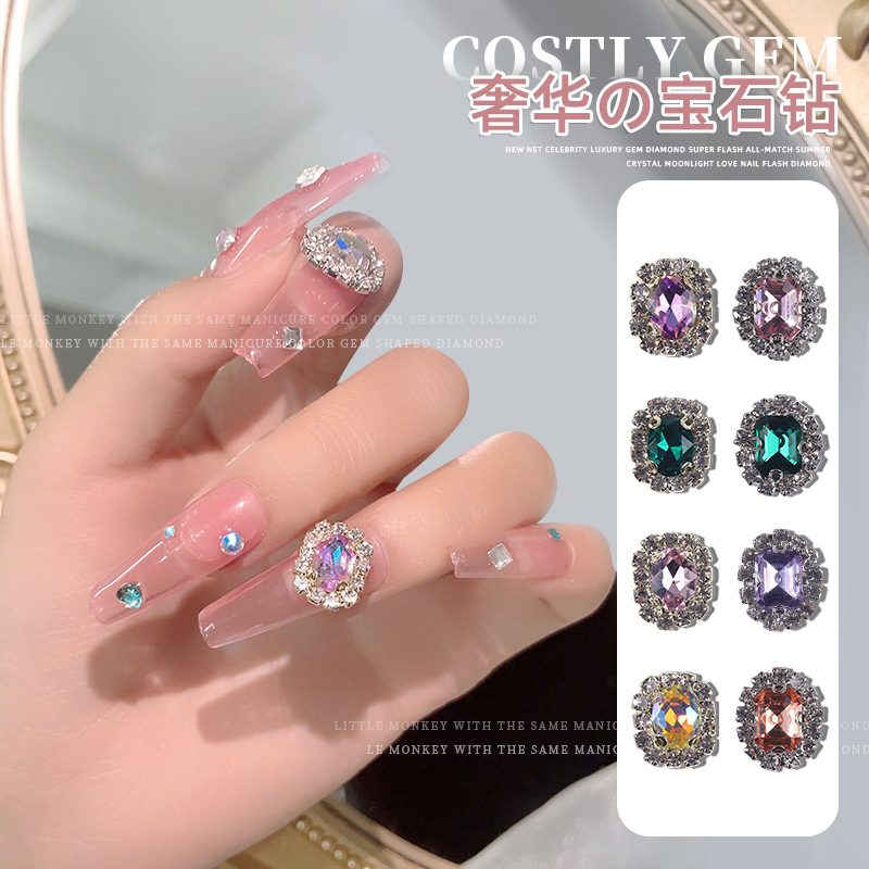 2022 nuevo Diamante de piedras preciosas de lujo rojo neto Super flash todo partido verano cristal Moonlight amor Oval nail flash Diamond