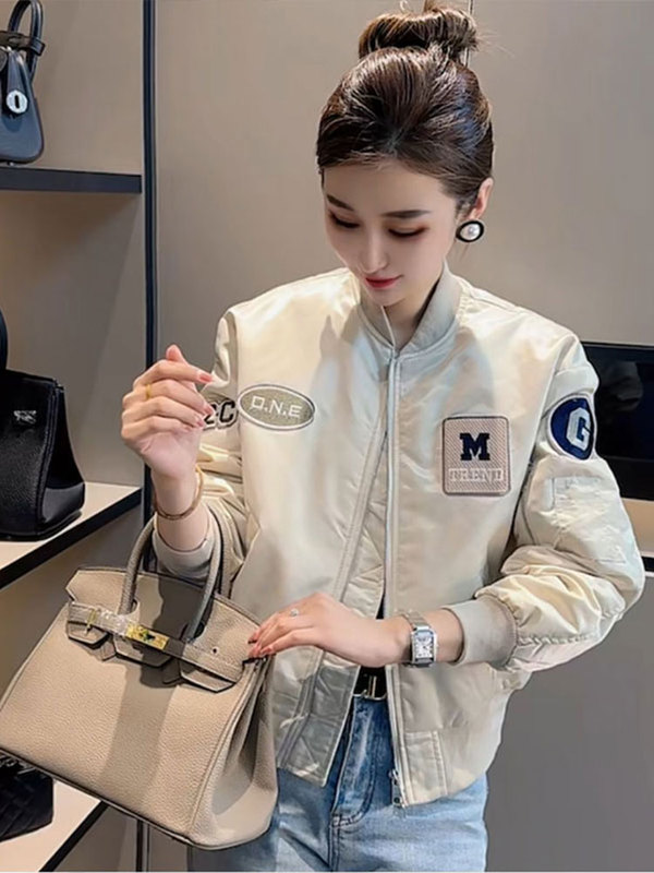 美式刺绣贴标欧货短款棒球服女春秋季2025新款小个子休闲女士夹克|undefined