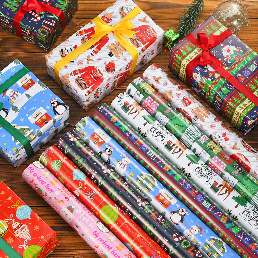 Papel de regalo de Navidad Impresión de dibujos animados Papel estucado 80g Caja de regalo de Navidad para niños Papel de regalo de bricolaje