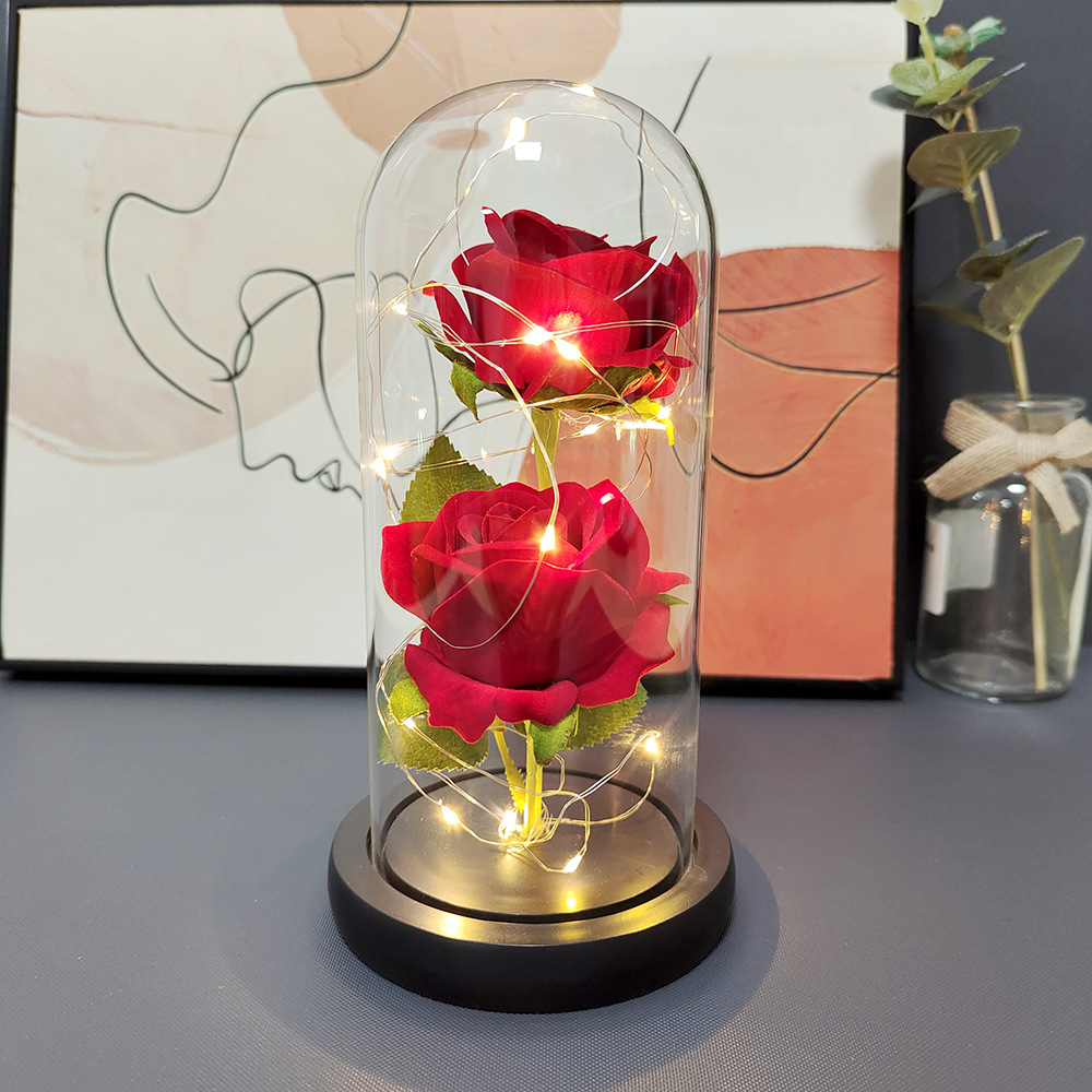 Lámpara de oro, flor de rosa, pantalla de vidrio, día de la madre, Navidad, día de San Valentín, regalo de cumpleaños, decoración de novia, simulación transfronteriza