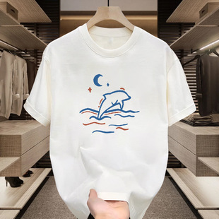 Heavy Cotton Short-Sleeved T-Shirt Casual Trendy Men's and Women's Summer Instagram Style White-Hit Round Neck Trendy All-Match Men's Half-Sleeve Top