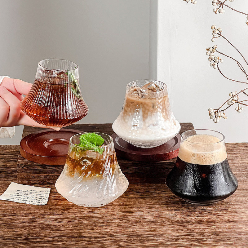 Flame-Patterned Wine Blade Cold Brew Coffee Cup, Iced Americano Latte, Special Volcanic-Shaped Transparent High Borosilicate Glass Cup Flame-Patterned Wine Blade Cold Brew Coffee Cup, Iced Americano Latte, Special Volcanic-Shaped Transparent High Borosilicate Glass Cup