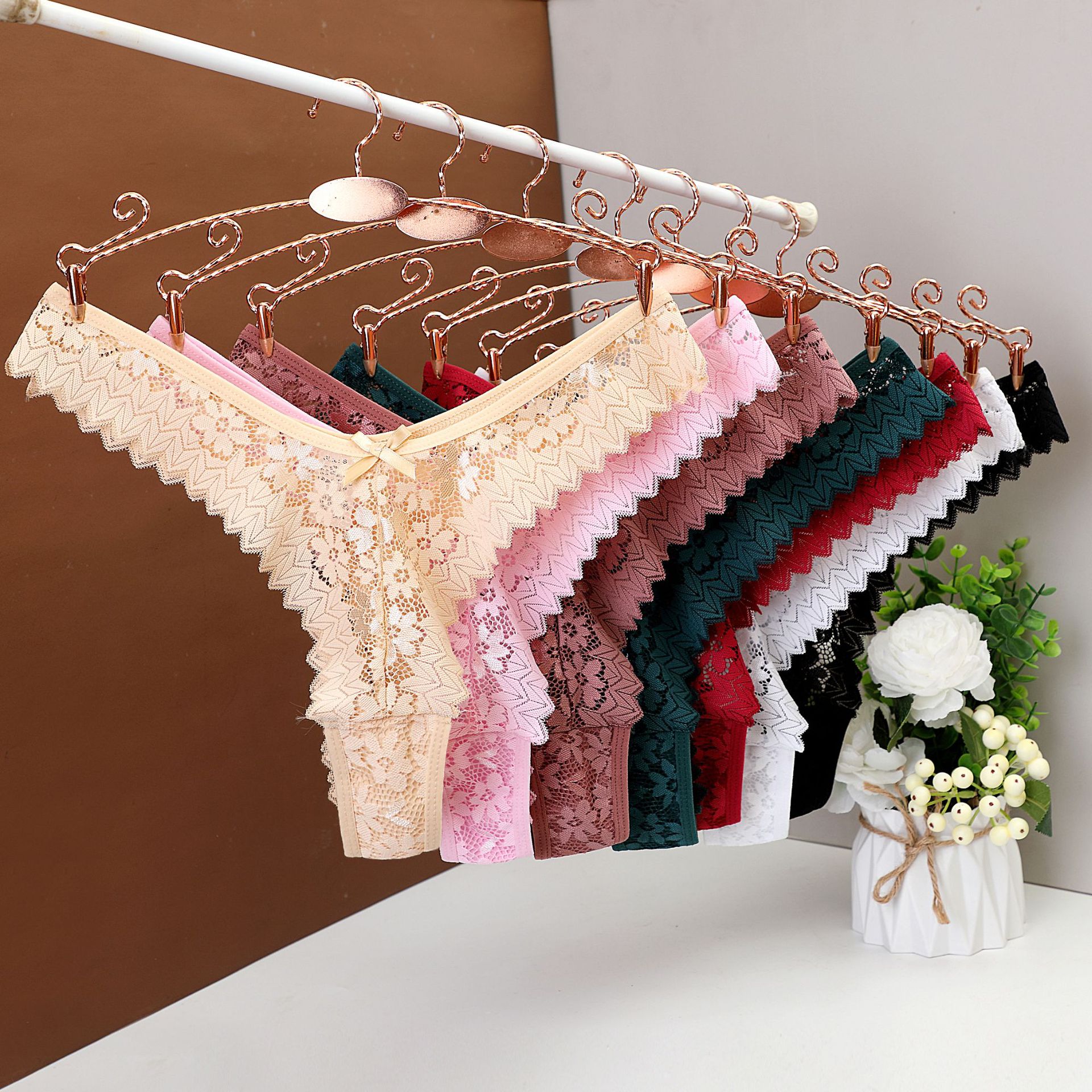 Solid Color Flower Low Waist Thong Panties display picture 25