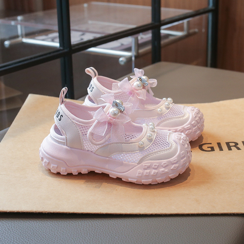 Zapatos casuales transpirables de malla para niños 2026 verano sandalias deportivas para niñas arco de perlas zapatos de princesa de moda image 7