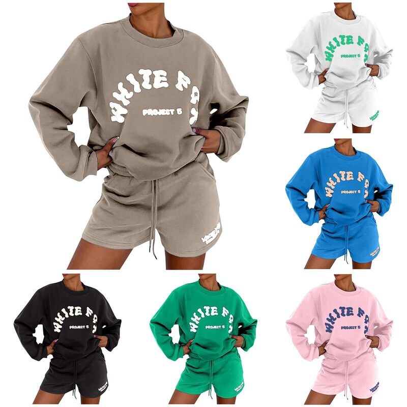 2024 Europe and America Amazon New Fashion Street Fashion Letter English Printed Sweater Sweater Sweater suit Women