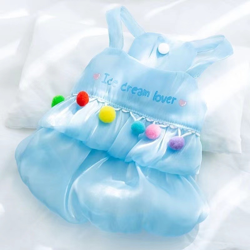 블루 퍼 볼 스커트