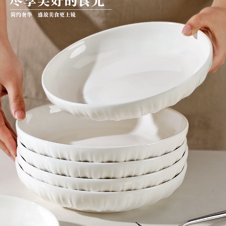 10-Piece Set of Ceramic Plates for Home Use, 2025 New Model Rice Plates, Deep Dish Tableware, Fruit Plates with Underglaze Color