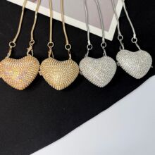 跨境现货迷你零钱小桃心镶钻2025新款链条斜挎包包