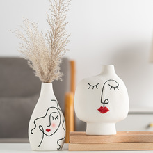 莫狄森北欧手绘人脸素烧陶瓷花瓶家居客厅软装饰品插花瓶摆件礼品