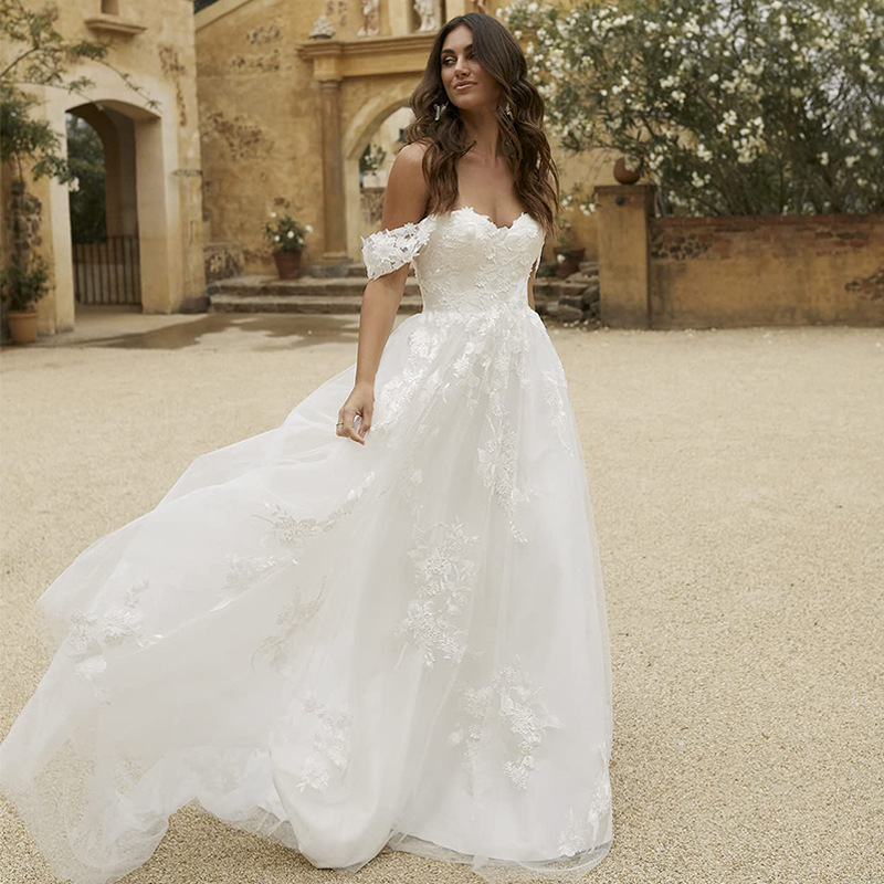 Vestido de novia sexy moda elegante adelgazante hilo ligero Amazon nueva primavera nuevo fuera del hombro tubo superior blanco image 1