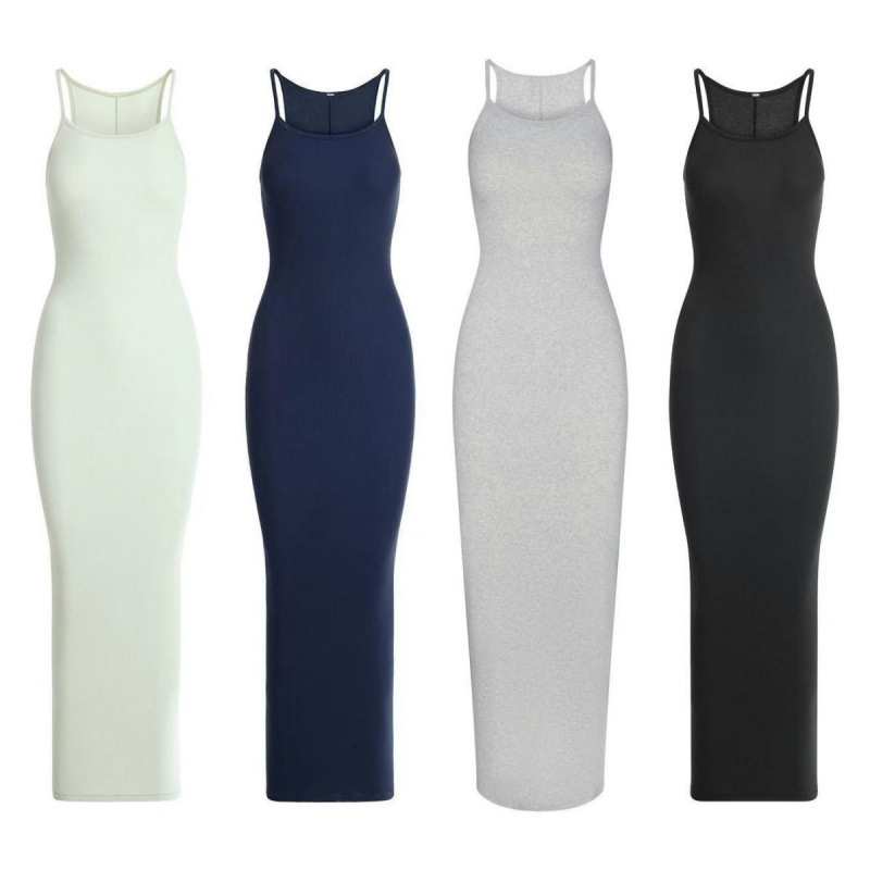 New Product Skims Cotton Rib Long Cami Dress Ribbed Suspender Dress Hot Girl Bodycon Skirt New Product Skims Cotton Rib Long Cami Dress Ribbed Suspender Dress Hot Girl Bodycon Skirt