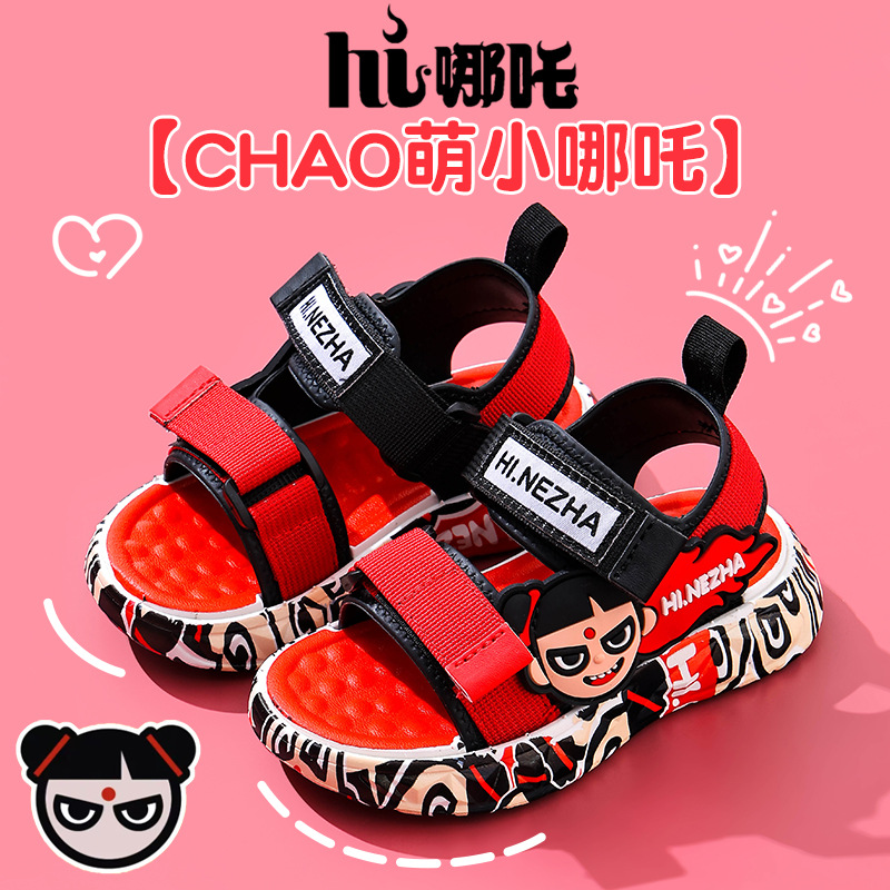 Genuine Nezha sandalias para niños, velcro, antideslizante y transpirable para niños, estudiantes, sandalias de princesa para niñas de playa